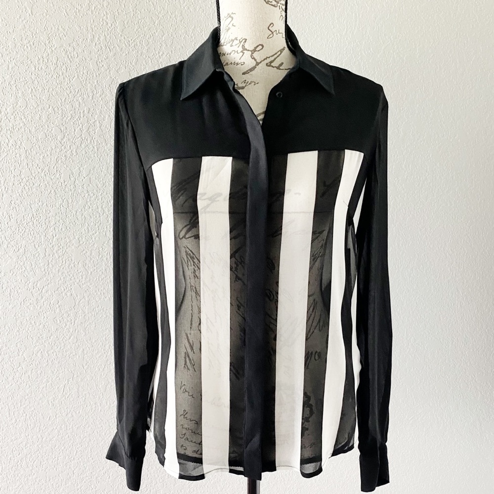 BEBE Blouse LIKE NEW Long-Sleeve Button Down Shear Size Small